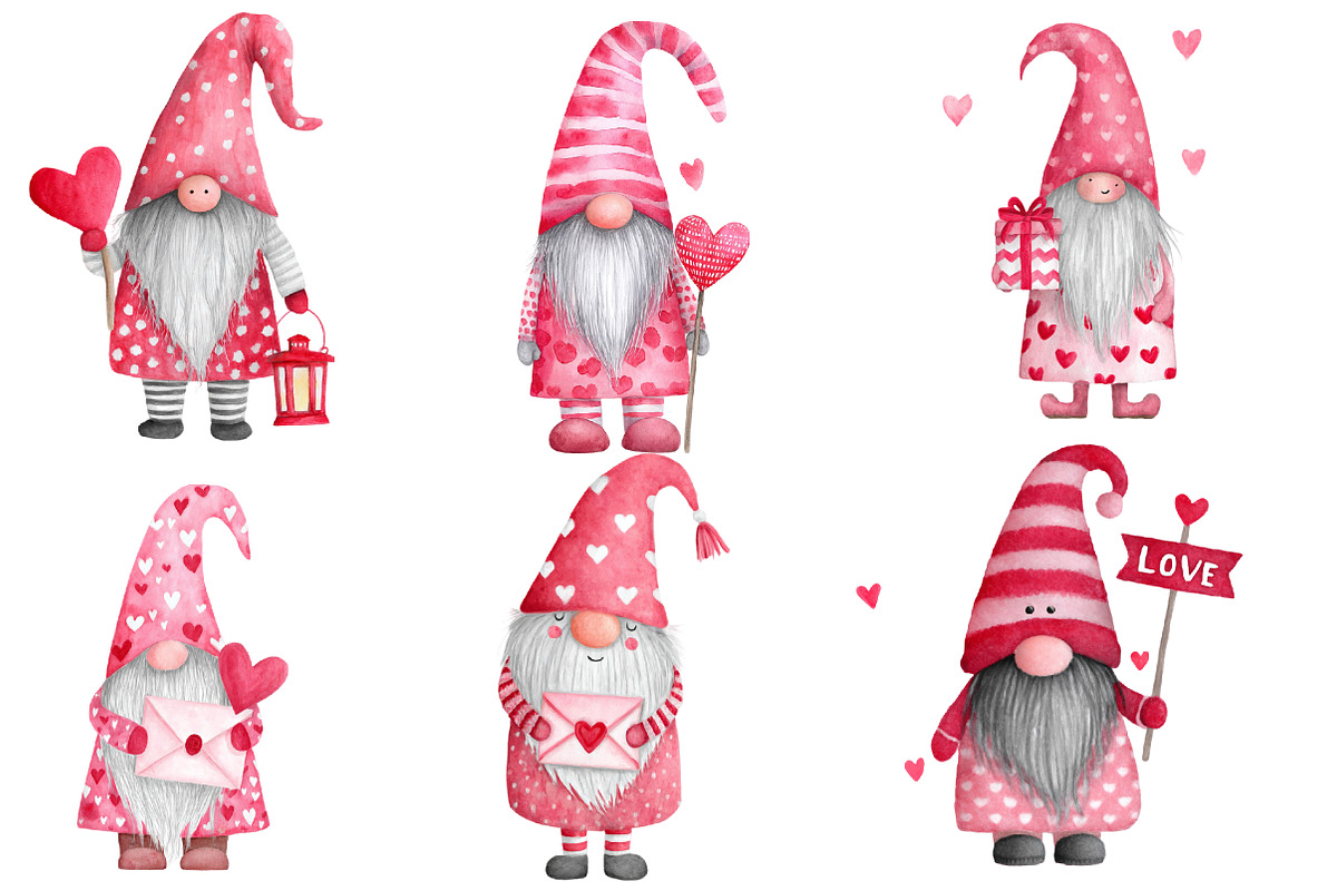Watercolor Valentine Day Gnomes, an Illustration by Designworld (Photo 2 of 4)