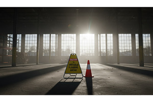 Caution unstable flooring ahead sign, an Architecture Photo by Igor Tichonow