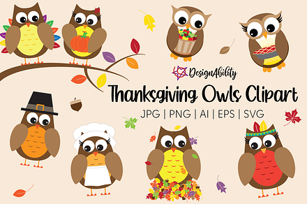 Thanksgiving Owls Clipart
