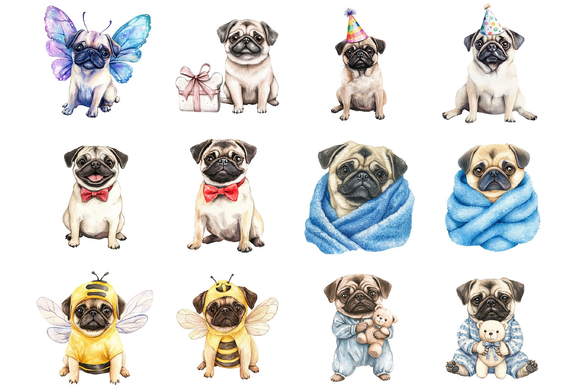 Cute Watercolor Pug Dog PNG, a Graphic by CitraGraphics (Photo 4 of 4)
