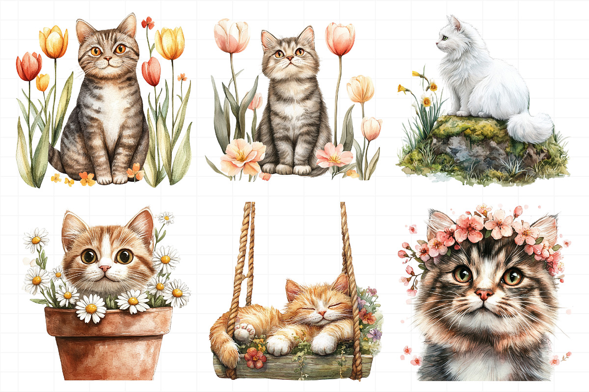 Whimsical Spring Cat Clipart, an Illustration by Daily.Designs (Photo 4 of 5)
