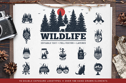 WildLife. 15 Double Exposure Badges