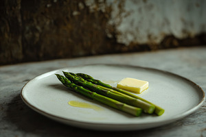 Close-up view of green asparagus, a Photo by Pavel_design