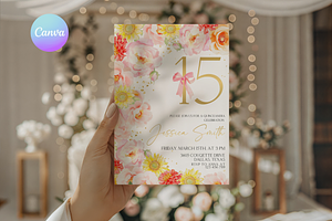 Bright Floral Quinceanera Invitation, a Templates & Theme by VeliusCreativeStudio