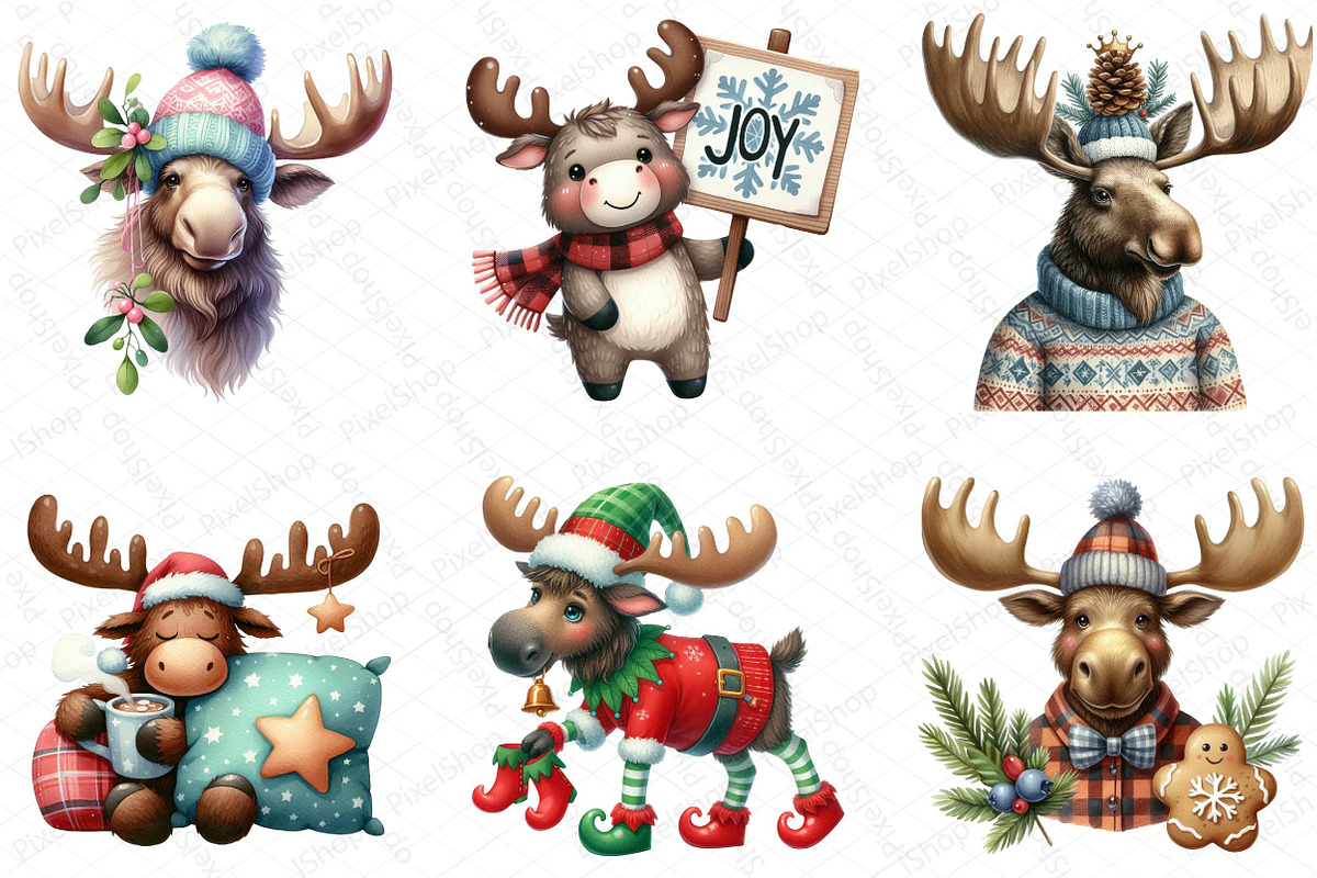 Cute Christmas Moose Sublimation Bun, an Illustration by DreamPrint404 (Photo 3 of 5)