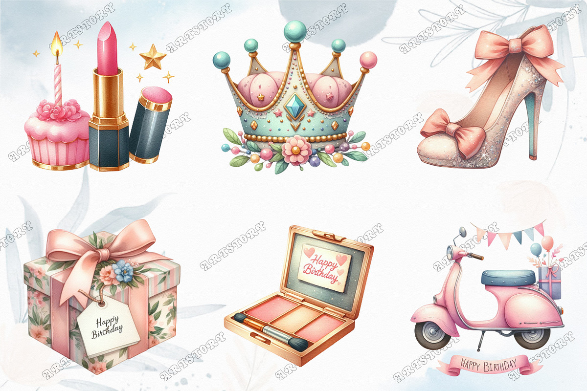 Watercolor Woman's Birthday Clipart, a Graphic by designcity5 (Photo 2 of 5)