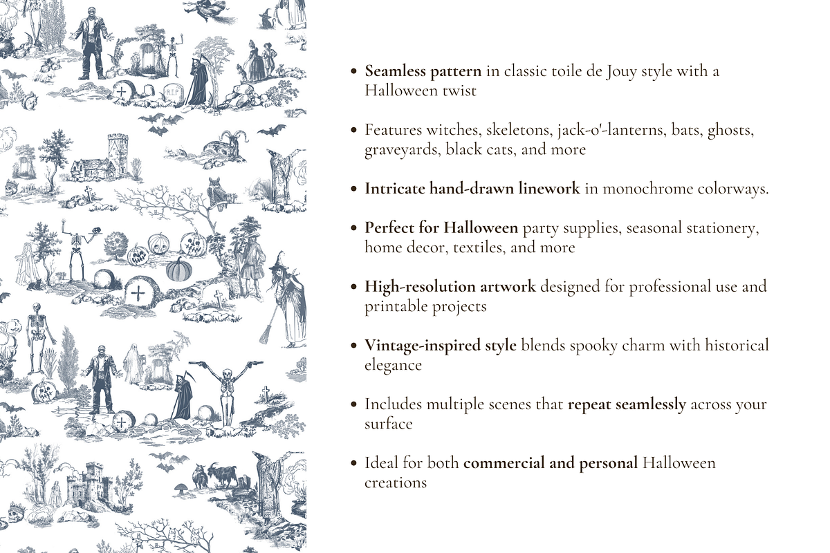 Halloween Toile de Jouy Pattern, a Background Graphic by Hughes Studio (Photo 4 of 7)