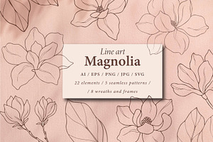 Hand drawn magnolia flowers set