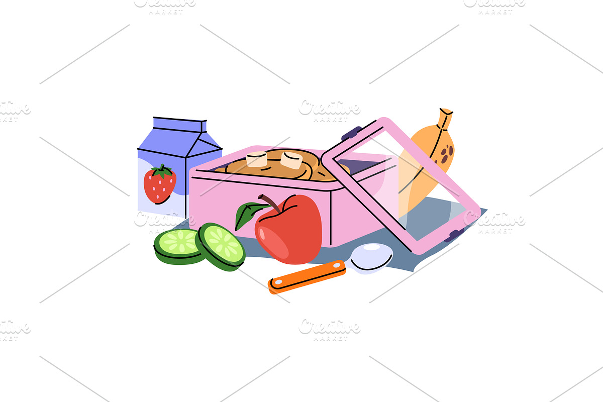 Vegetarian lunchbox with meal, snack, a Food Illustration by Elegant Solution