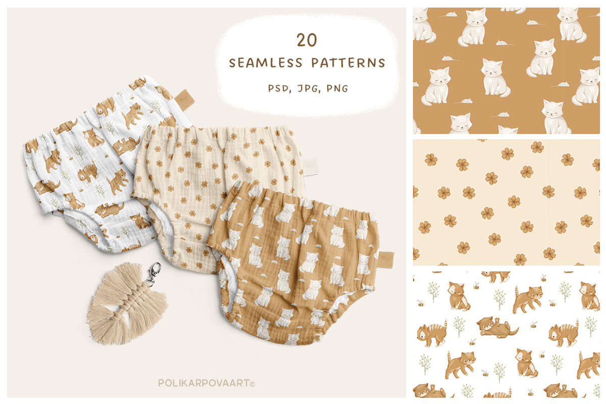 Floral kittens - clipart & patterns, an Animal Illustration by polikarpovaart (Photo 8 of 15)