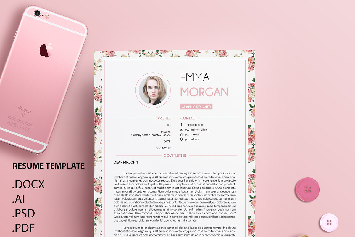 Vintage Floral V2 CV / Resume / M, a Resume Template by Showy68 Template (Photo 3 of 3)
