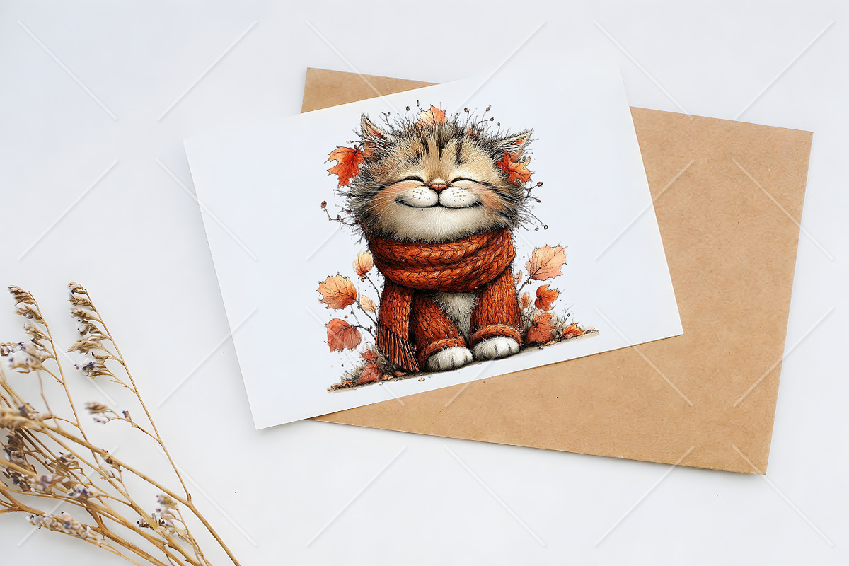 Whimsical Cute Autumn Cat Clipart, a Seasonal Illustration by Canvas Craft (Photo 10 of 10)