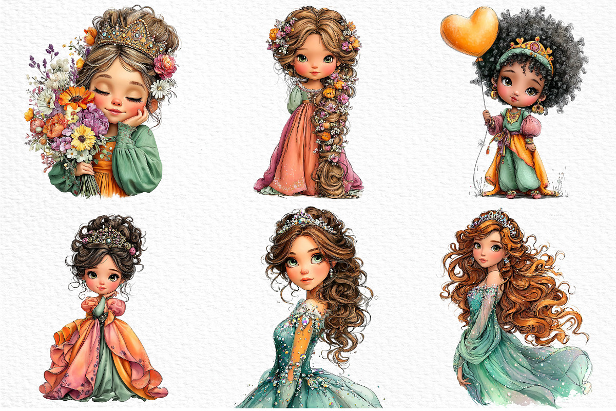 Cute Princesses PNG Clipart Bundle, a Seasonal Illustration by Craft Nest (Photo 6 of 6)