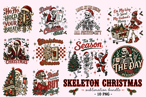 Retro Skeleton Christmas Png Bundle, an Object Graphic by Daisy Design
