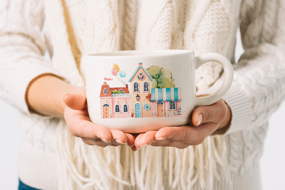 My little town. Watercolor clipart, a Decorative Illustration by VerAna (Photo 10 of 11)