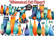 Whimsical Cat Clipart, an Illustration by Black Bird Studio (Thumbnail 1 of 6)