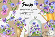 Pansy Watercolor Hand drawn set, a Decorative Illustration by KathrineWatercolor (Thumbnail 1 of 9)