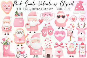 Pink Santa Valentines Clipart Bundle, an Illustration by Sublimation Artist
