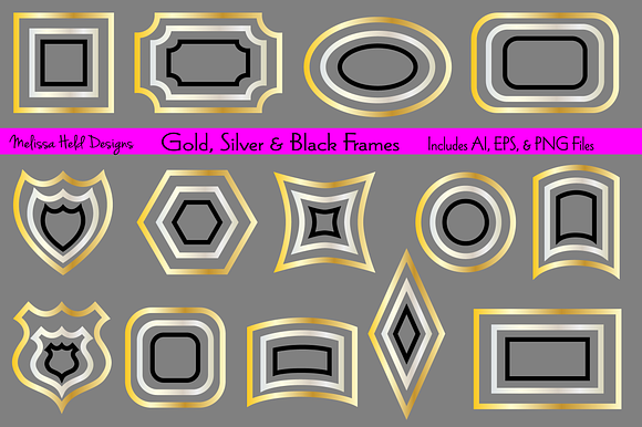 Gold, Silver, & Black Frames Clipart preview 5