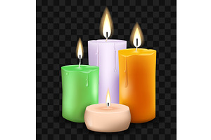 Burning candles set on transparent, an Illustration by piter.goskov