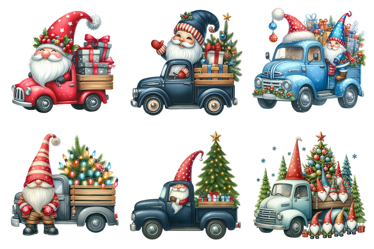 Christmas Gnome and truck clipart, an Illustration by SinaCreation (Photo 5 of 7)