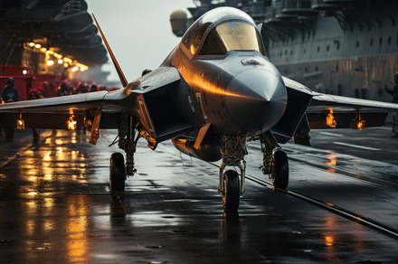 Jjet fighter at the airport in the evening., a Transportation Photo by AS photostudio