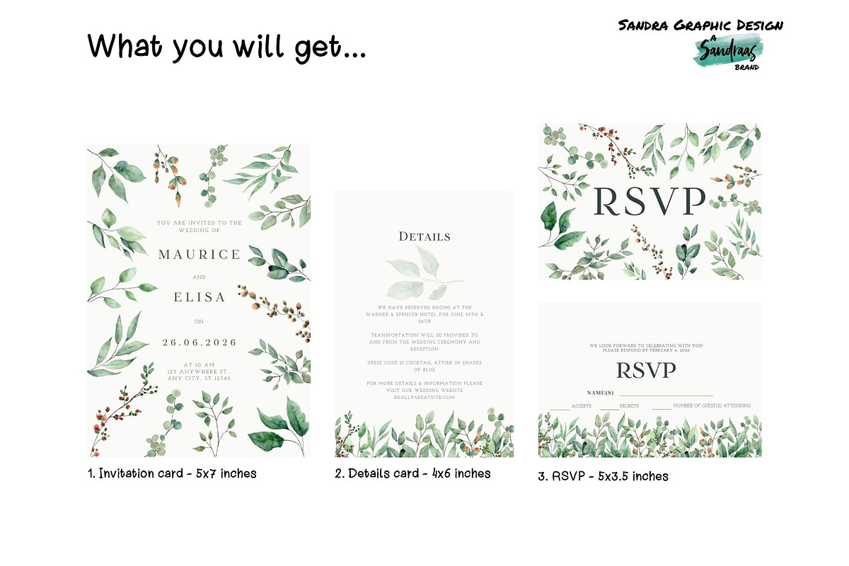 Green Foliage Wedding Invitation, a Card Template by SandraGraphicDesign (Photo 8 of 8)