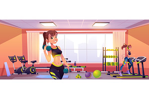 Young Women Exercising In Gym, Fit