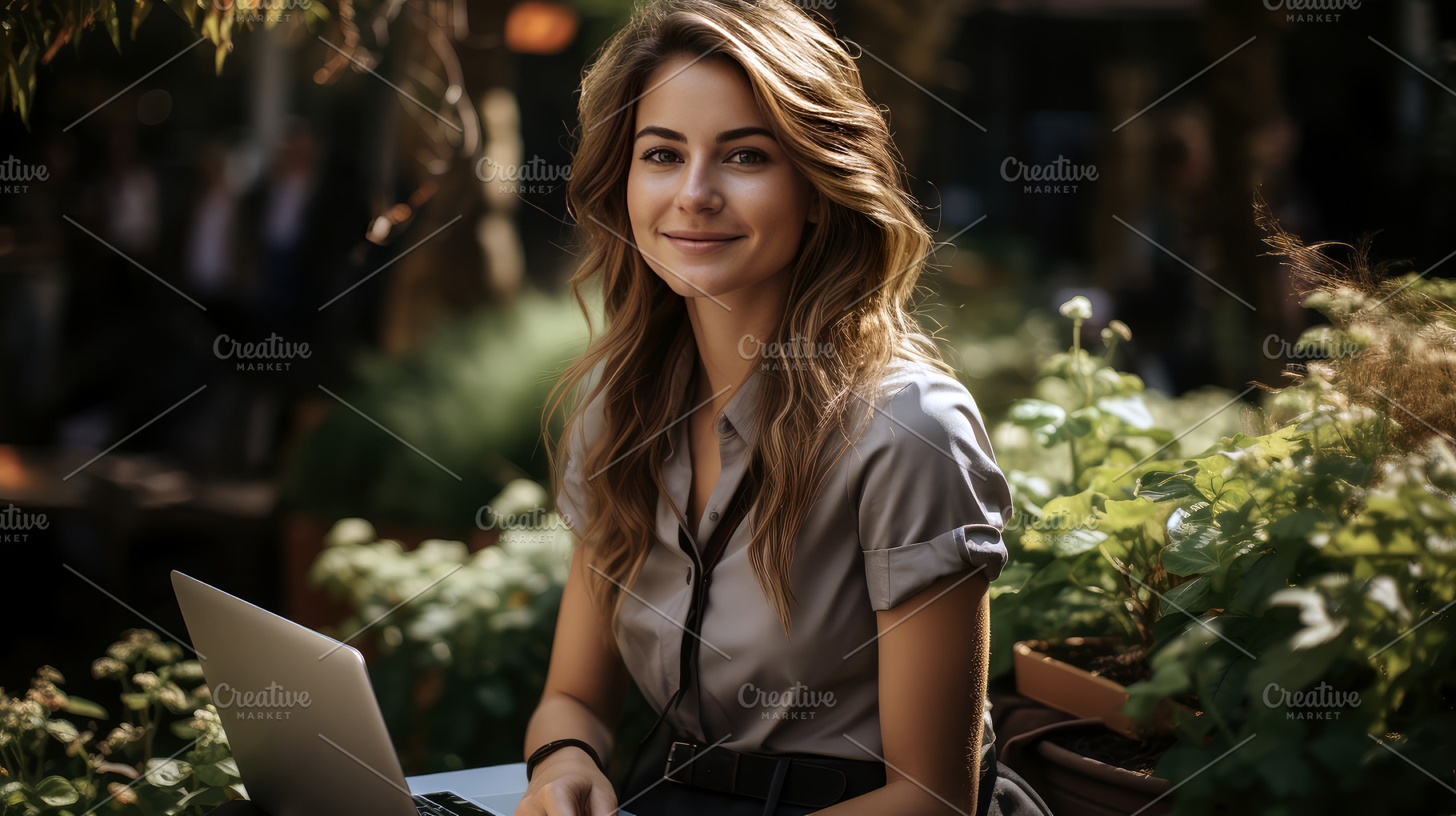 Young woman working outdoors with la, a Person Photo by Perpis