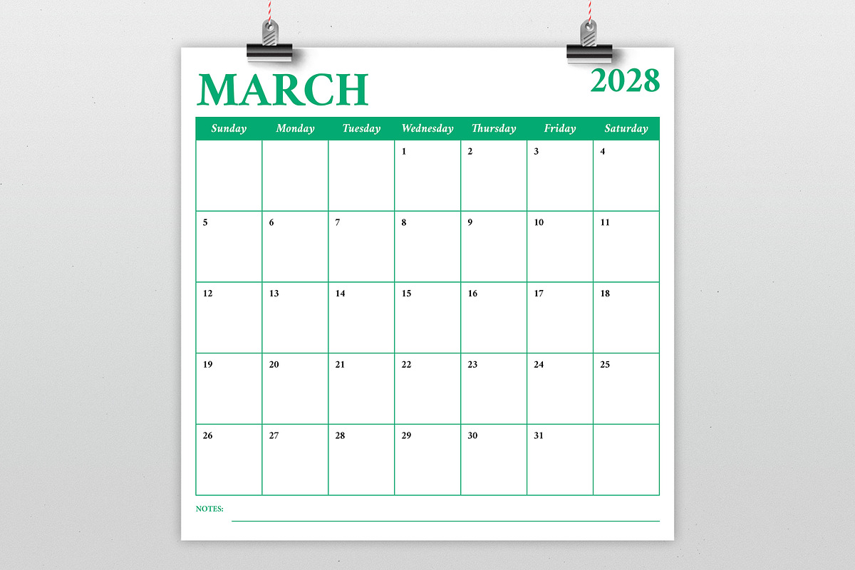 2028 12x12 COLOR Calendar Template, a Stationery Template by Running With Foxes (Photo 3 of 6)