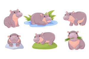 Cartoon baby hippo. Cute pygmy, an Animal Illustration by Stock-Smart-Start