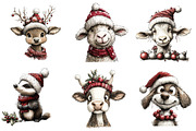Cute Animals Christmas Clipart, an Illustration by CreationArt (Thumbnail 3 of 5)