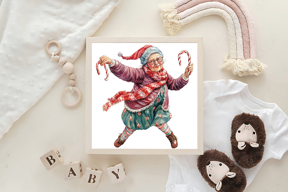 Funny Old Lady Christmas Sublimation, an Illustration by CraftArtStudio (Photo 6 of 6)