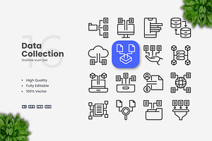 Data Collection Outline Icons, an Outline Icon by Upnowgraphic