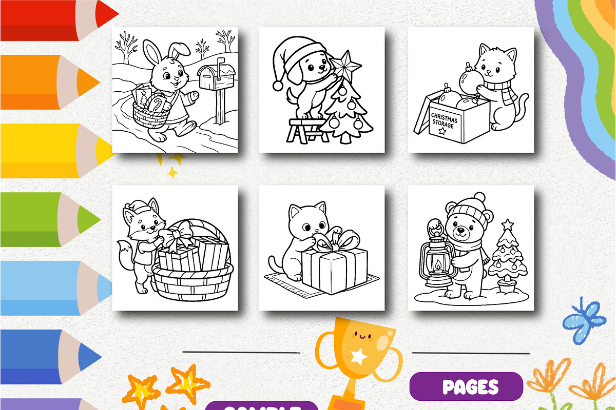 Christmas Little Helpers Coloring, a Seasonal Illustration by Design Zone (Photo 3 of 5)