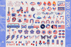 Retro 4th Of July Clipart, PNG SVG