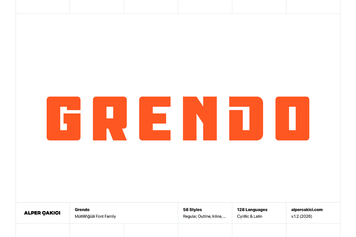 Grendo – A Bold Futuristic Typeface, a Sans Serif Font by alpercakici (Photo 1 of 20)