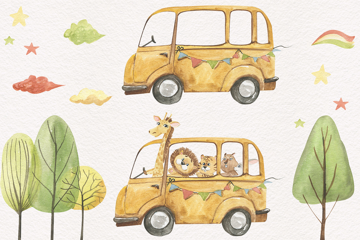 Animals in the car, an Illustration by Love Watercolor Store (Photo 4 of 15)