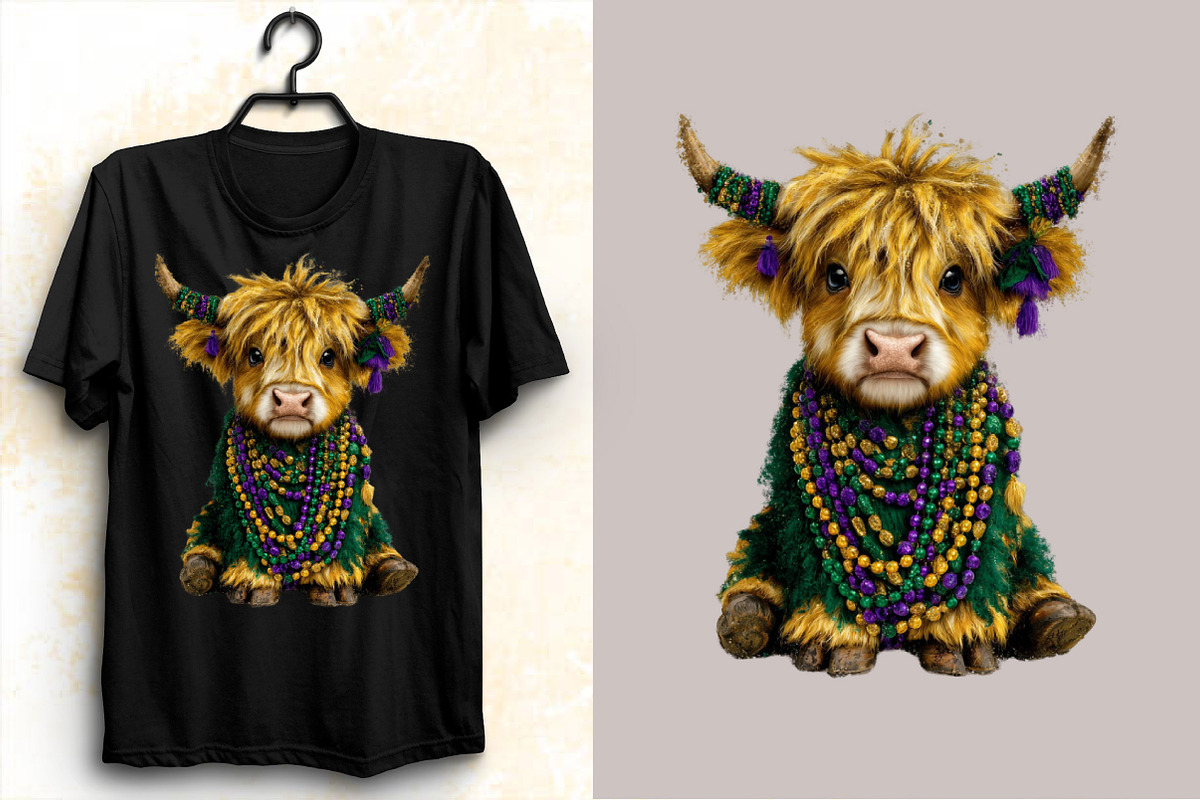 Cute Mardi Gras Highland Cow Clipart, an Illustration by SVGArt (Photo 6 of 7)
