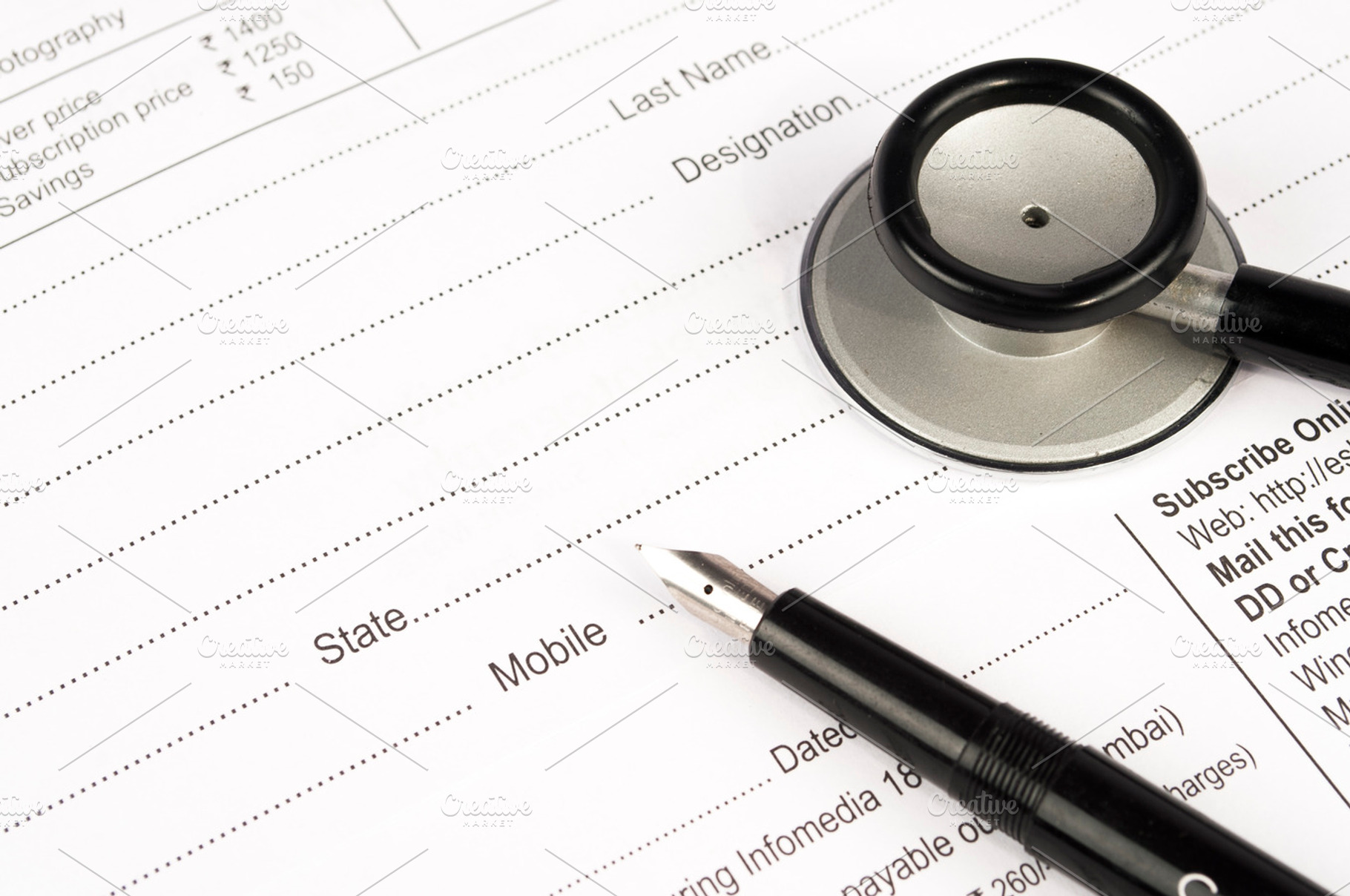 stethoscope on application with pen, a Health & Medical Photo by Sainath Chillapuram