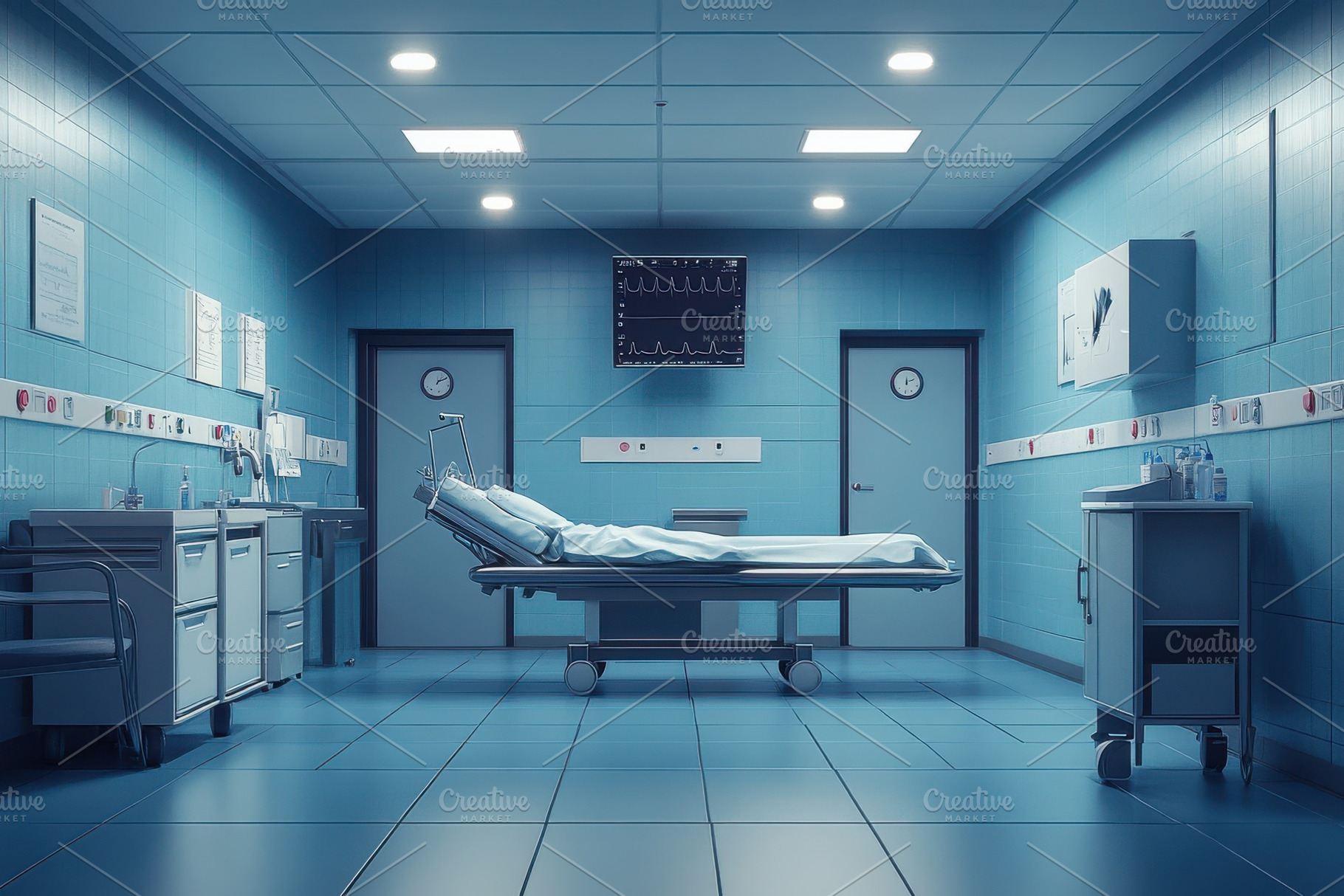 Empty hospital room at night medical, a Health & Medical Photo by Pixeness Studio