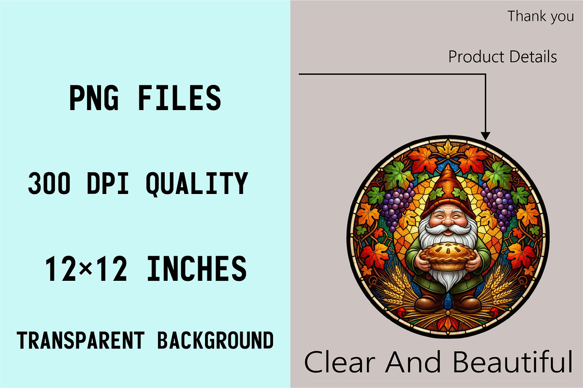 Round Fall Gnome Stained Glass Clipa, an Illustration by SVGArt (Photo 2 of 8)