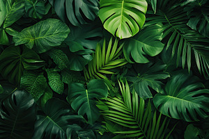 Vibrant green tropical forest leaves creating a lush and serene natural environ, a Nature Photo by AlyaAnd