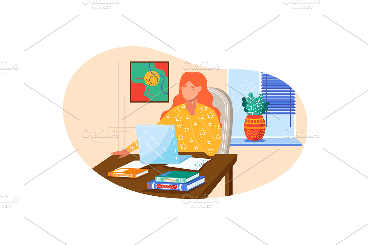 Woman with laptop thinking about, a Finance Illustration by vectorpointstudio