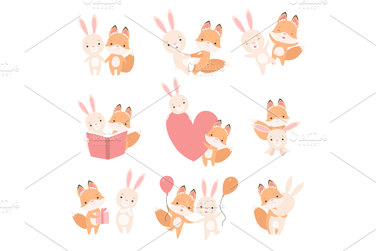 Lovely White Little Bunny and Fox, an Animal Illustration by TopVectors