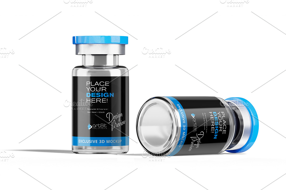 Lyophilized Vaccine Bottle 3D PSD, a Packaging Mockup by artBit Design Studio (Photo 6 of 7)