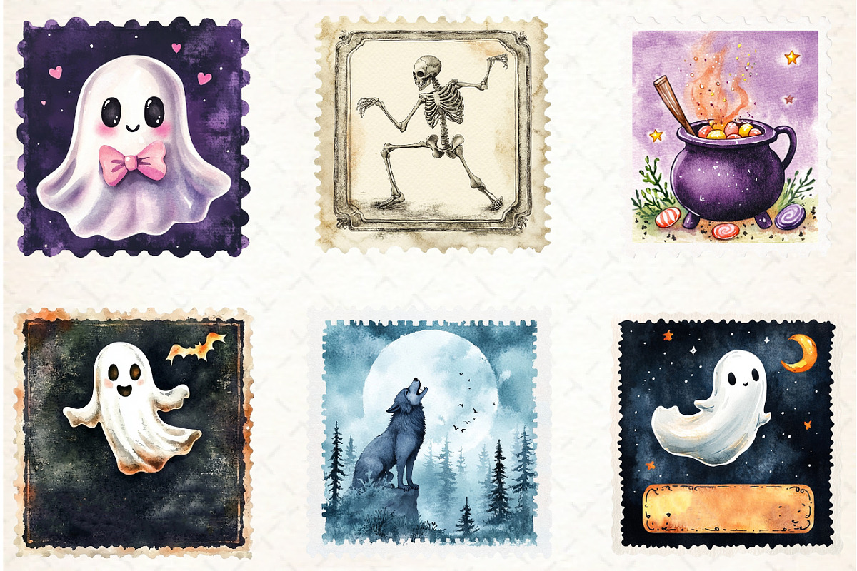 Halloween Postage Stamp Clipart, an Illustration by Libby Wishes (Photo 5 of 6)