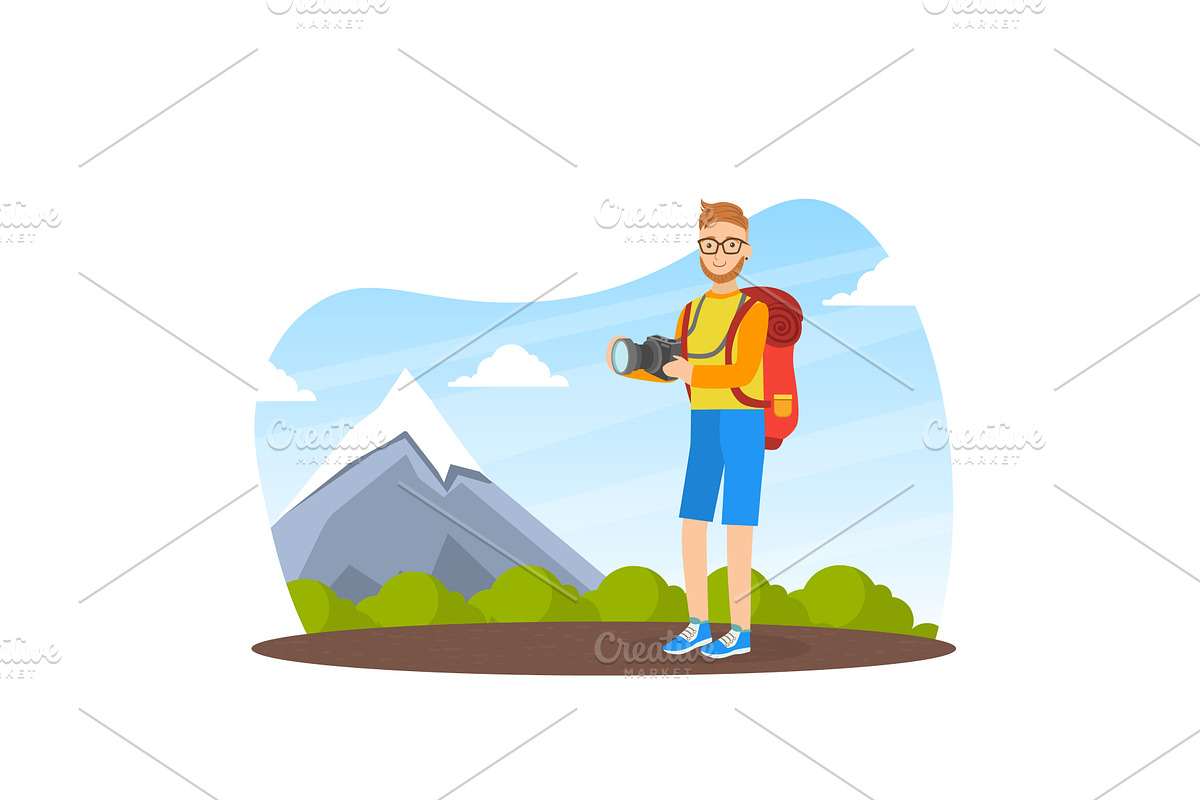 Cheerful Man Taking Photos on, a Sport Illustration by TopVectors