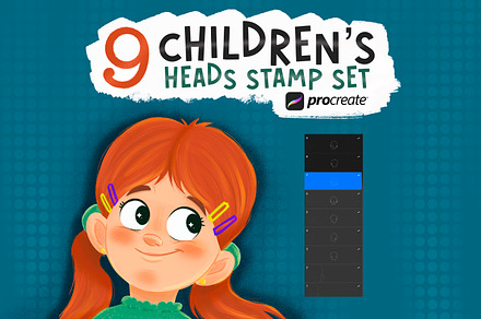 9 Children’s heads stamp Procreate, a Brush Add-On by PoPshop