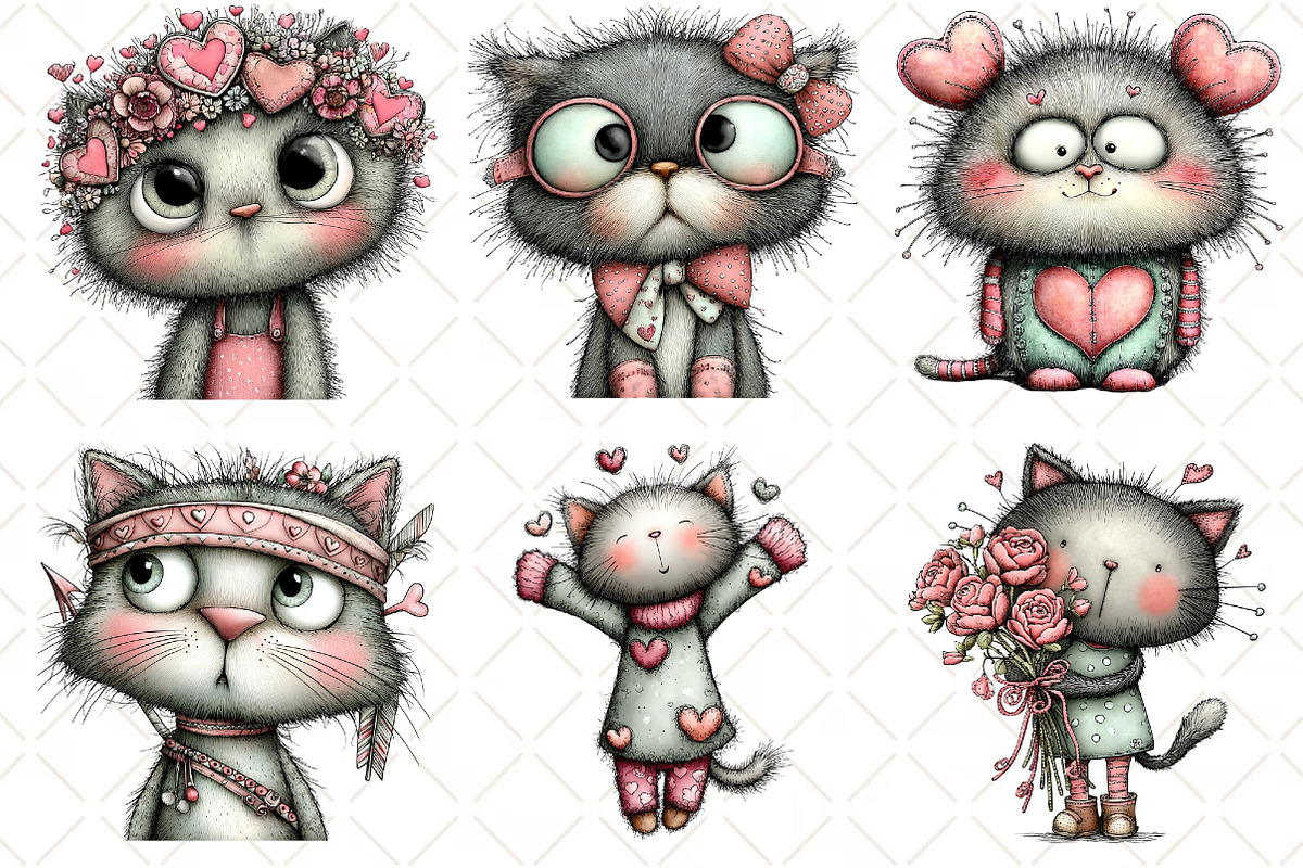 Quirky Valentine Cat Clipart Bundle, an Illustration by Black Bird Studio (Photo 2 of 6)